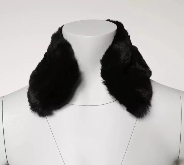 Dolce &amp; Gabbana Black Lamb Fur Collar Women Neck Wrap Scarf