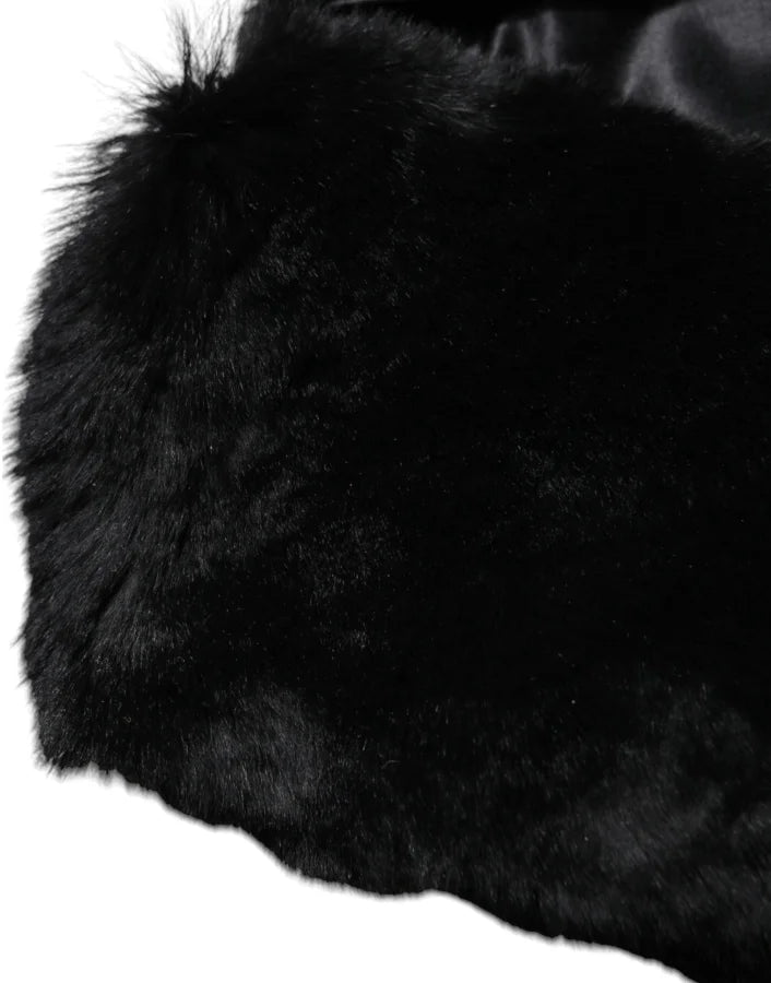 Dolce &amp; Gabbana Black Lamb Fur Collar Women Neck Wrap Scarf