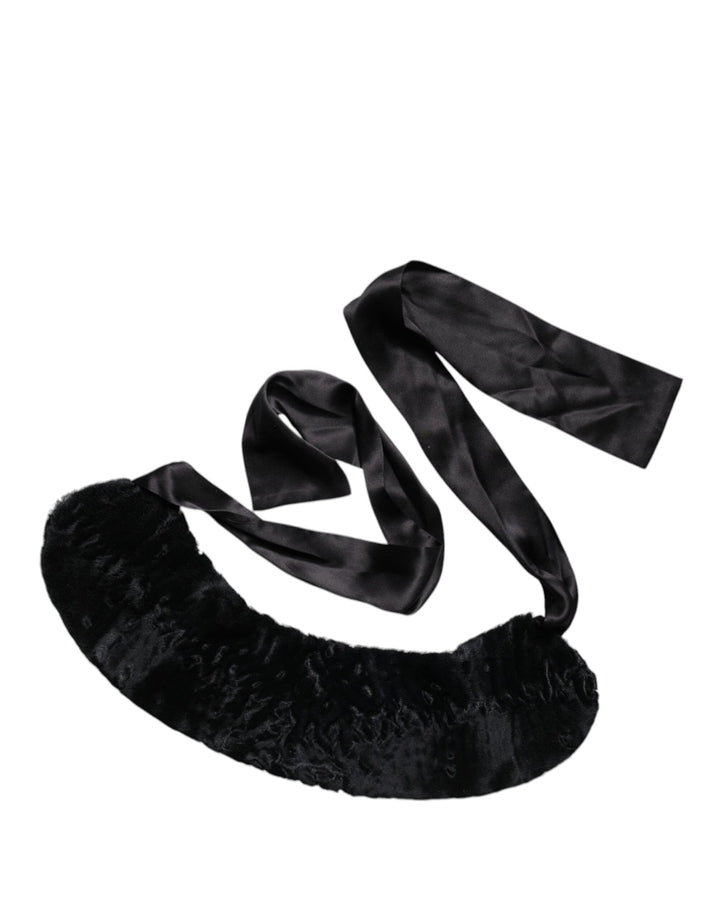 Dolce &amp; Gabbana Black Lamb Fur Women Neck Warmer Winter Scarf