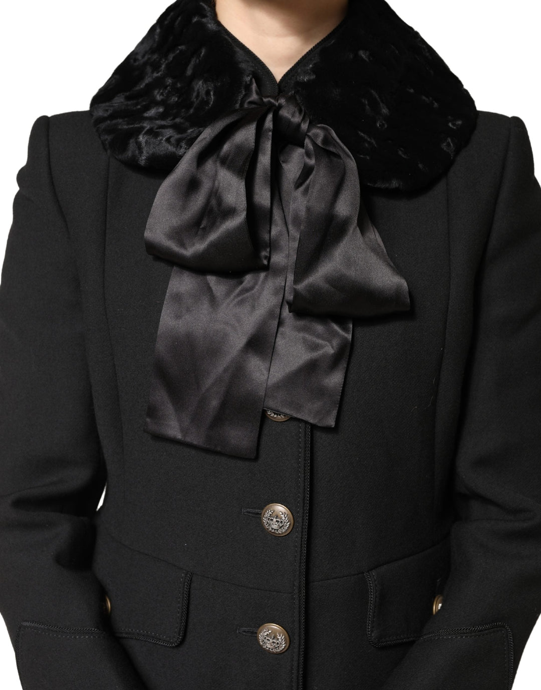 Dolce &amp; Gabbana Black Lamb Fur Women Neck Warmer Winter Scarf