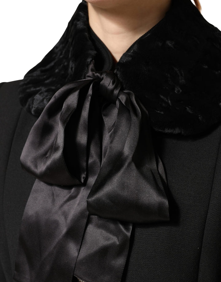 Dolce &amp; Gabbana Black Lamb Fur Women Neck Warmer Winter Scarf
