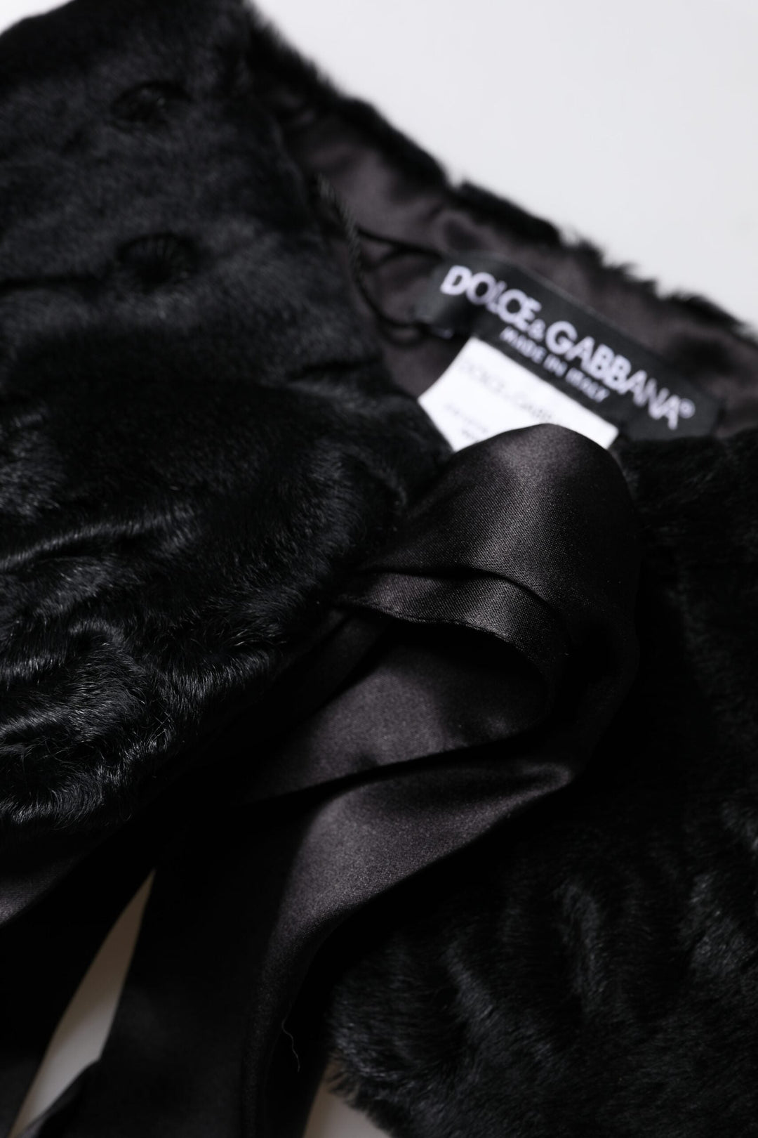 Dolce &amp; Gabbana Black Lamb Fur Women Neck Warmer Winter Scarf
