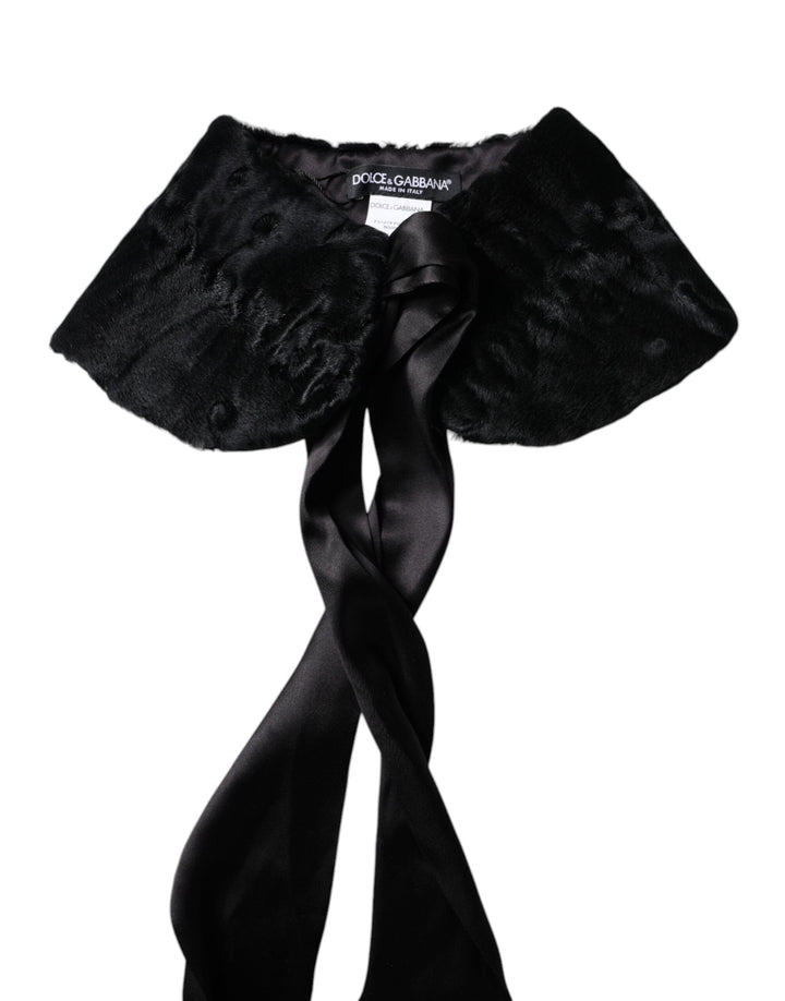 Dolce &amp; Gabbana Black Lamb Fur Women Neck Warmer Winter Scarf