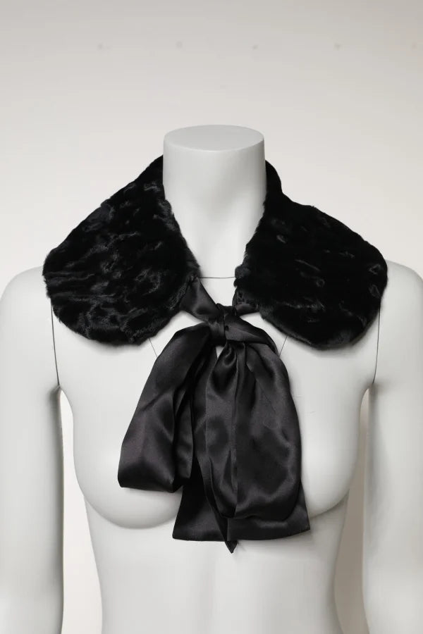 Dolce &amp; Gabbana Black Lamb Fur Women Neck Warmer Winter Scarf