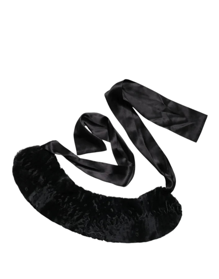 Dolce &amp; Gabbana Black Lamb Fur Women Neck Warmer Winter Scarf