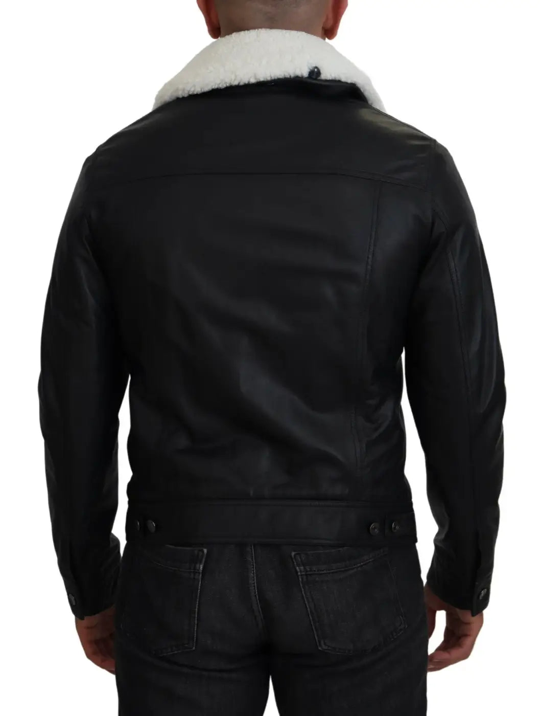 Dolce &amp; Gabbana Black Lamb Leather Collared Men Coat Jacket