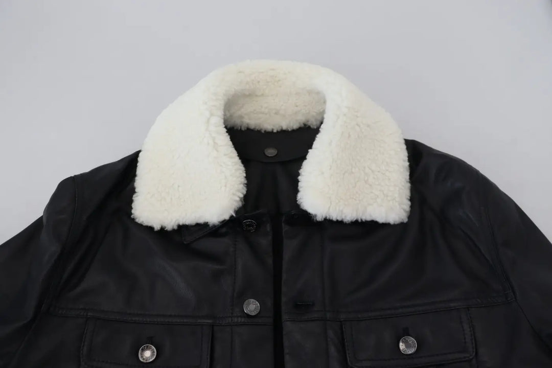 Dolce &amp; Gabbana Black Lamb Leather Collared Men Coat Jacket