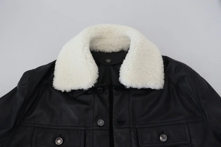 Dolce &amp; Gabbana Black Lamb Leather Collared Men Coat Jacket