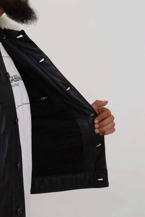 Dolce & Gabbana Black Lamb Leather Collared Men Coat Jacket
