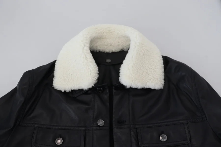 Dolce & Gabbana Black Lamb Leather Collared Men Coat Jacket
