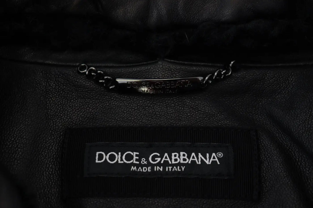Dolce &amp; Gabbana Black Lamb Leather Collared Men Coat Jacket