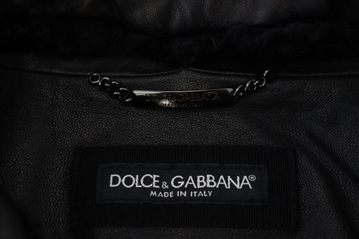 Dolce &amp; Gabbana Black Lamb Leather Collared Men Coat Jacket