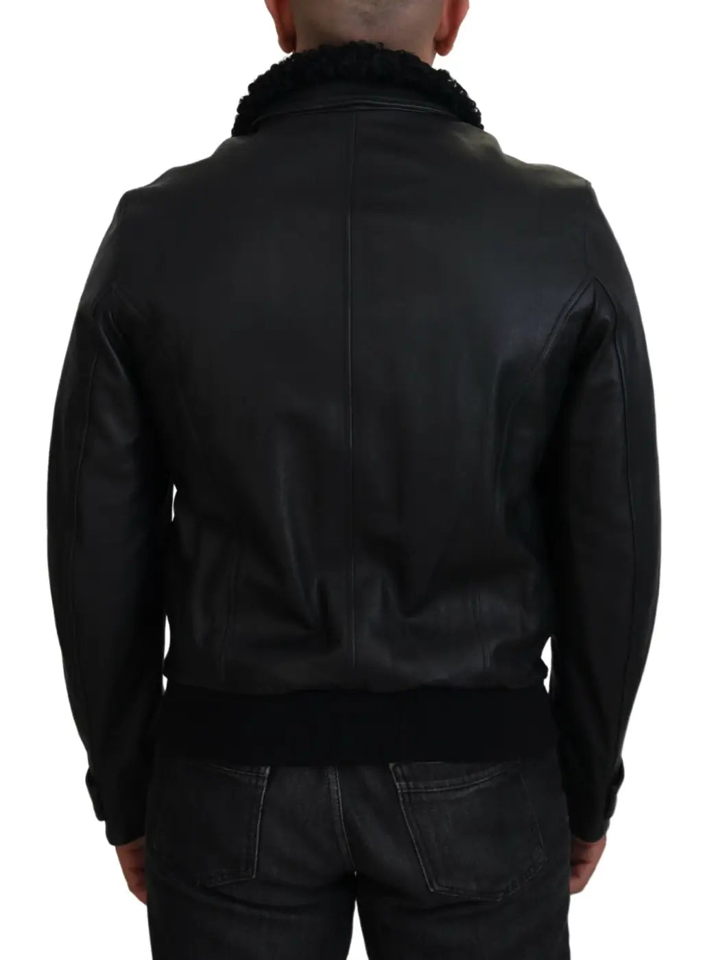 Dolce &amp; Gabbana Black Lamb Leather Collared Men Coat Jacket