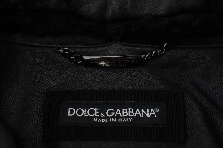 Dolce & Gabbana Black Lamb Leather Collared Men Coat Jacket