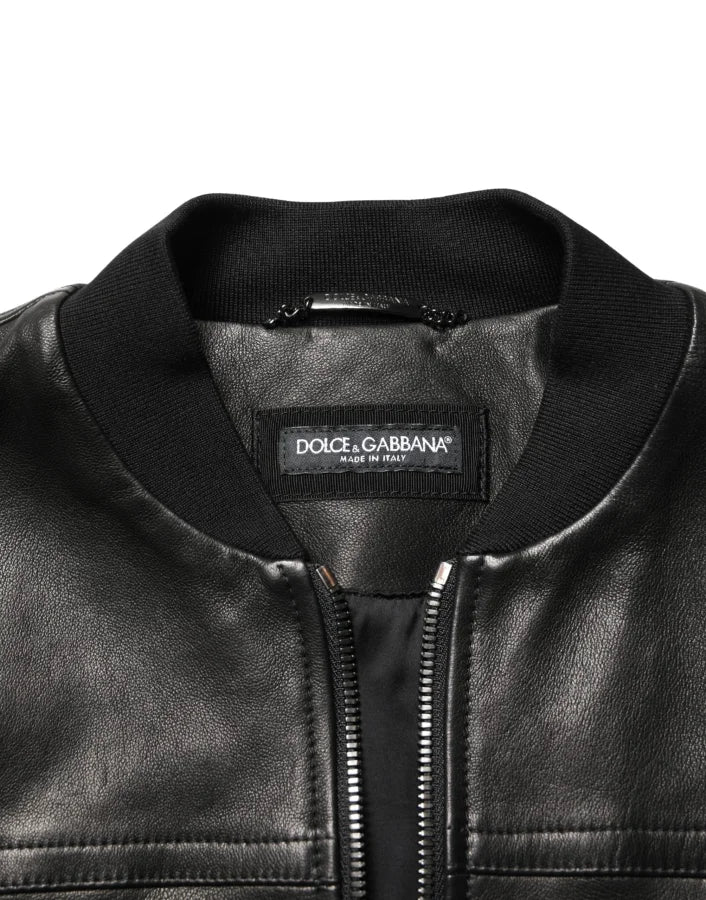 Dolce & Gabbana Black Lamb Leather Full Zip Biker Jacket