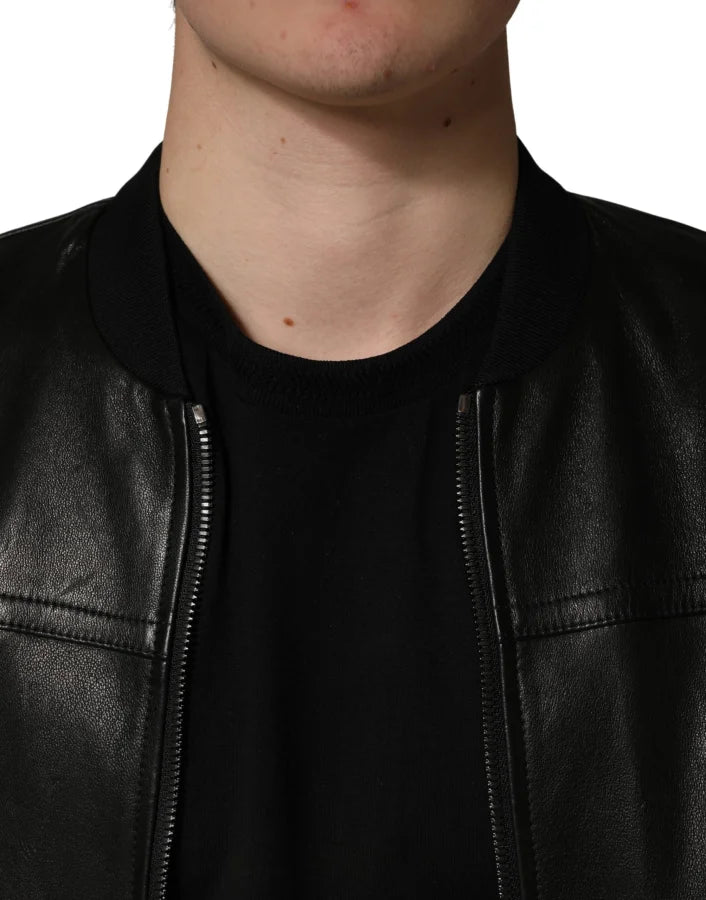 Dolce & Gabbana Black Lamb Leather Full Zip Biker Jacket