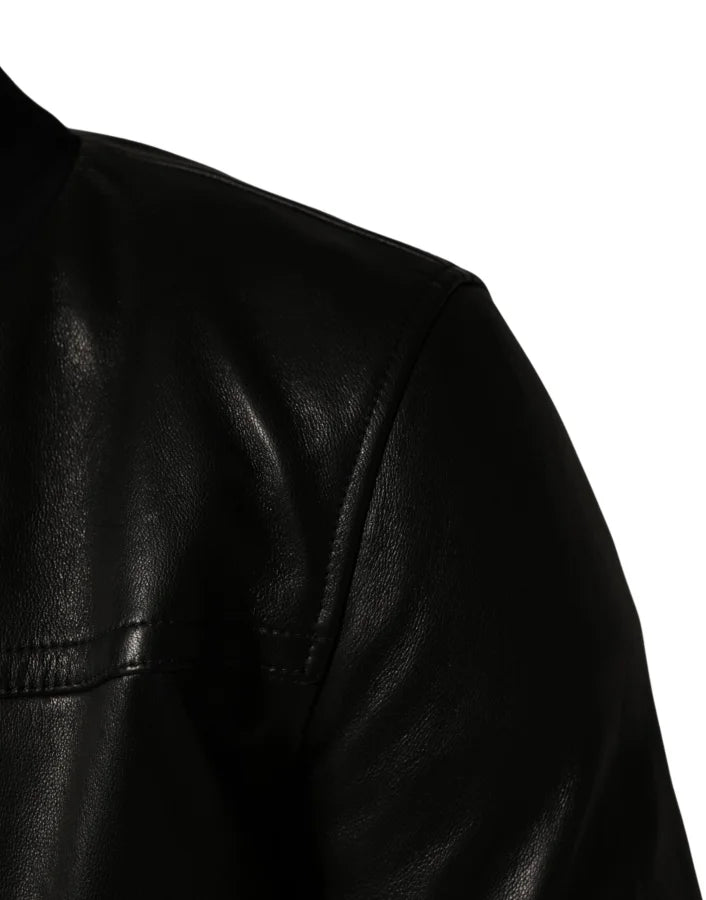 Dolce & Gabbana Black Lamb Leather Full Zip Biker Jacket