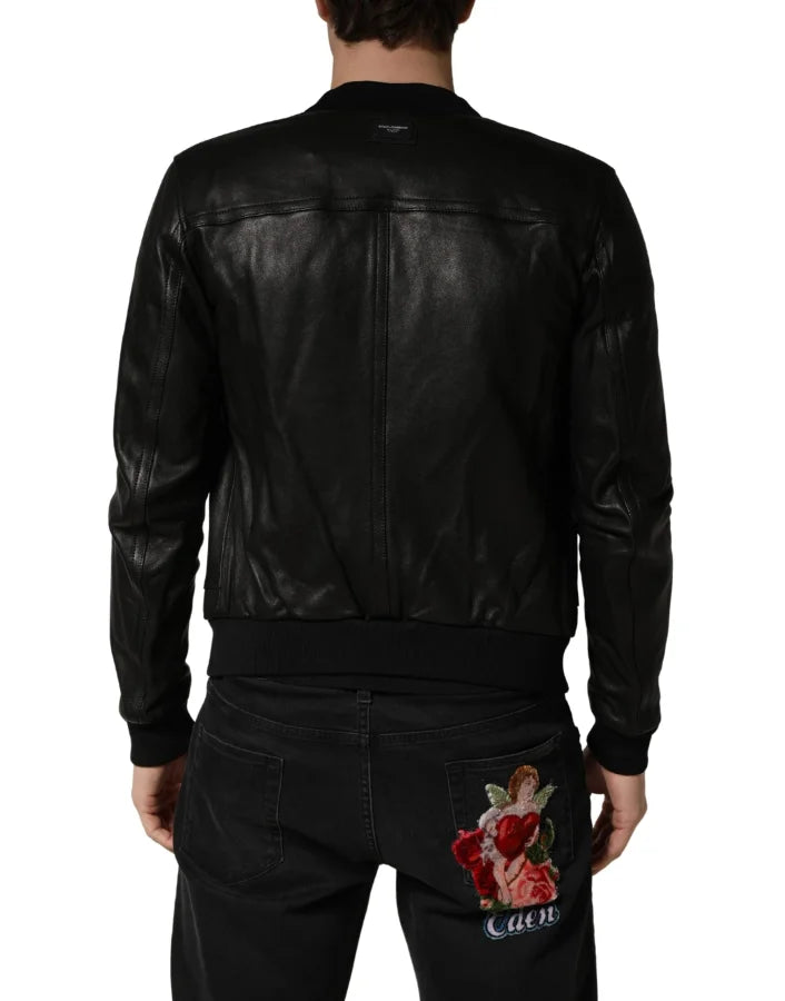 Dolce & Gabbana Black Lamb Leather Full Zip Biker Jacket