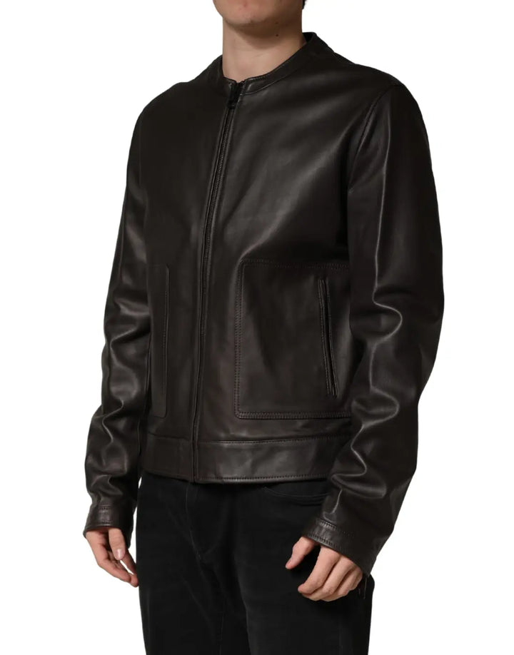 Dolce &amp; Gabbana Black LambskinLeather Full Zip Biker Jacket