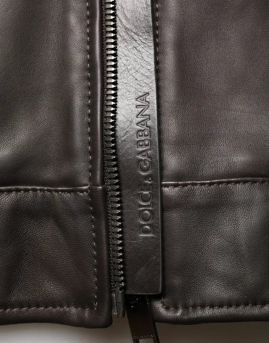 Dolce &amp; Gabbana Black LambskinLeather Full Zip Biker Jacket