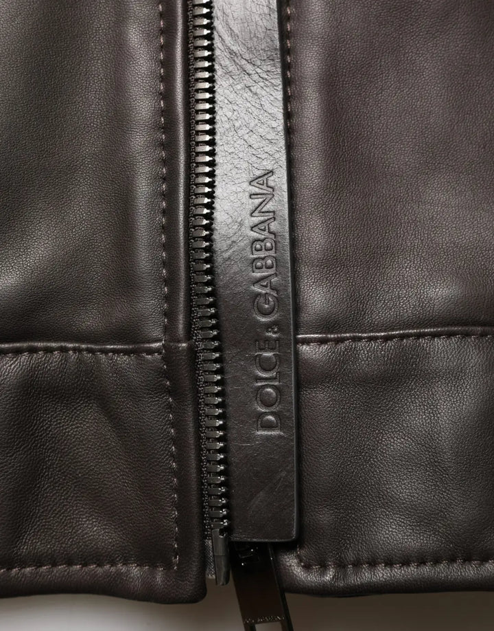 Dolce &amp; Gabbana Black LambskinLeather Full Zip Biker Jacket