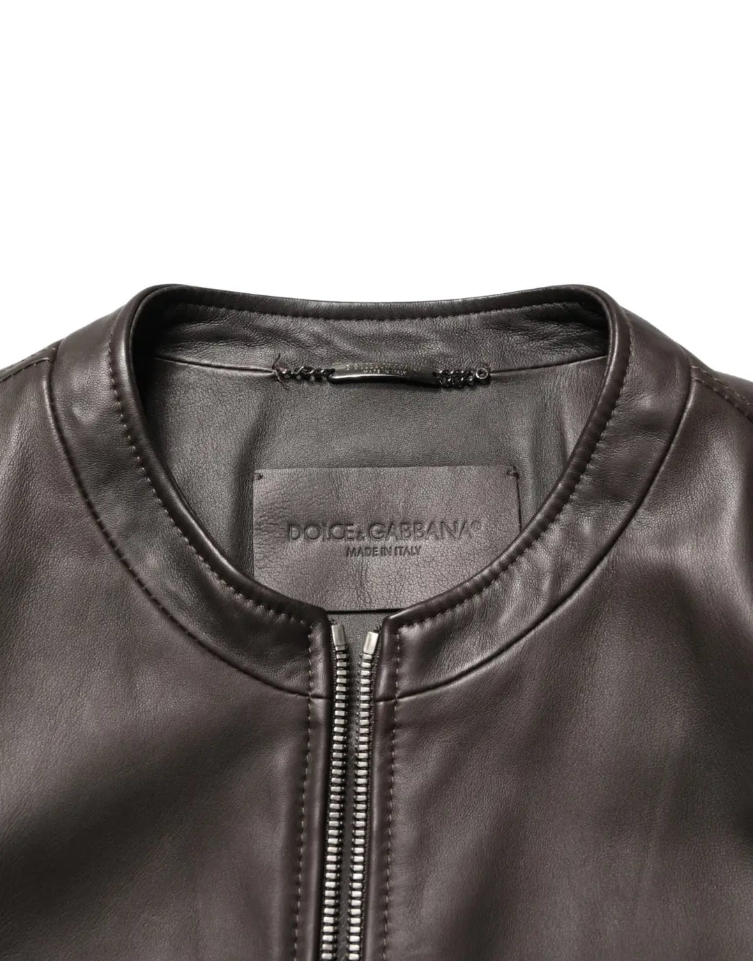 Dolce &amp; Gabbana Black LambskinLeather Full Zip Biker Jacket