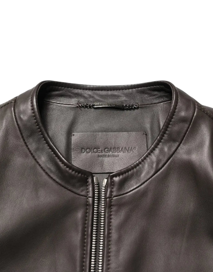 Dolce &amp; Gabbana Black LambskinLeather Full Zip Biker Jacket