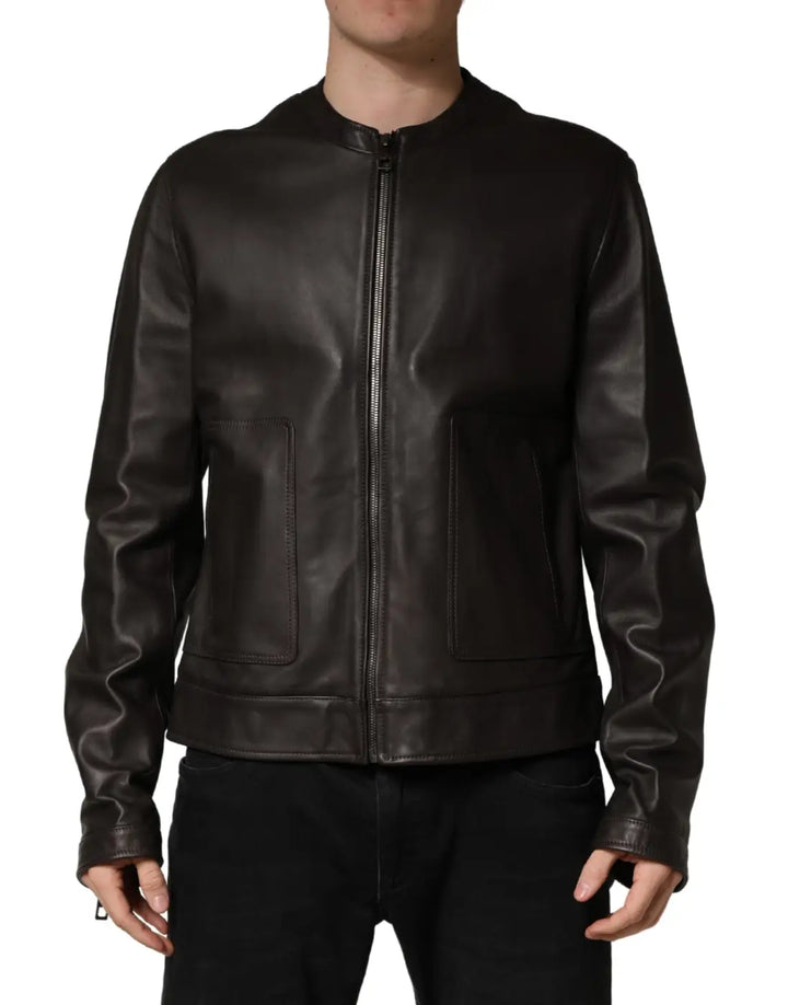 Dolce &amp; Gabbana Black LambskinLeather Full Zip Biker Jacket