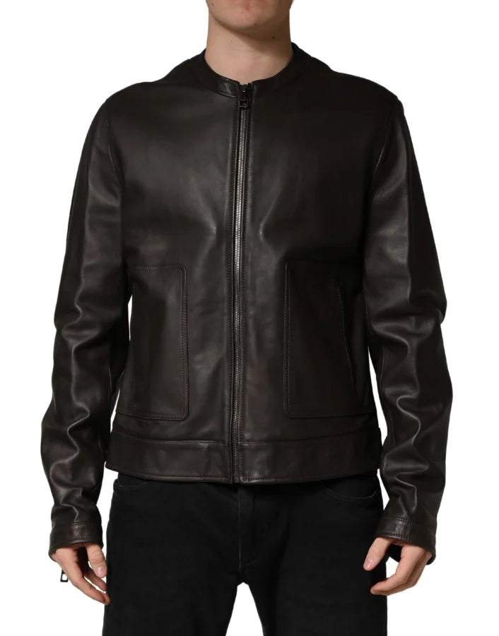 Dolce & Gabbana Black LambskinLeather Full Zip Biker Jacket