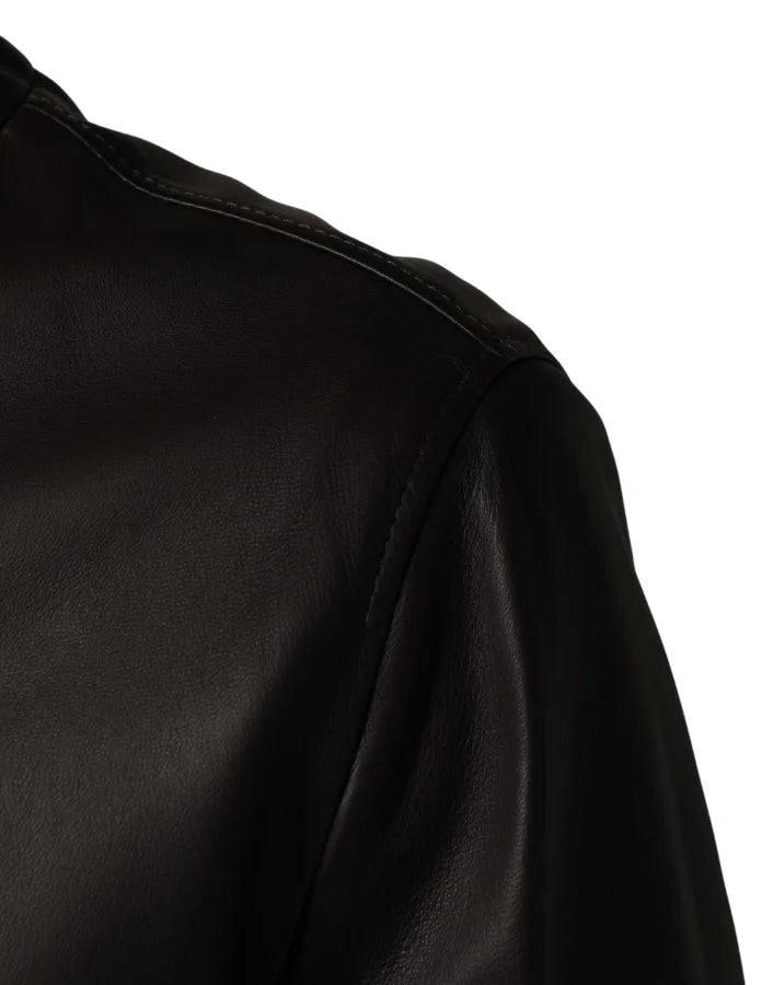 Dolce & Gabbana Black LambskinLeather Full Zip Biker Jacket