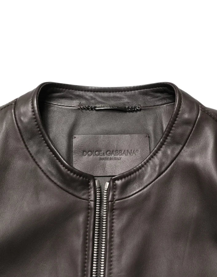 Dolce & Gabbana Black LambskinLeather Full Zip Biker Jacket