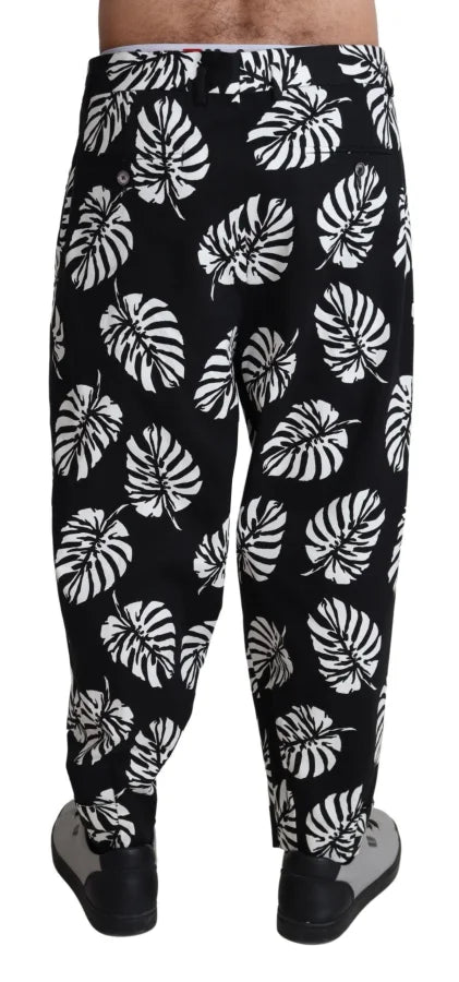 Dolce & Gabbana Black Leaf Cotton Stretch Trouser Pants