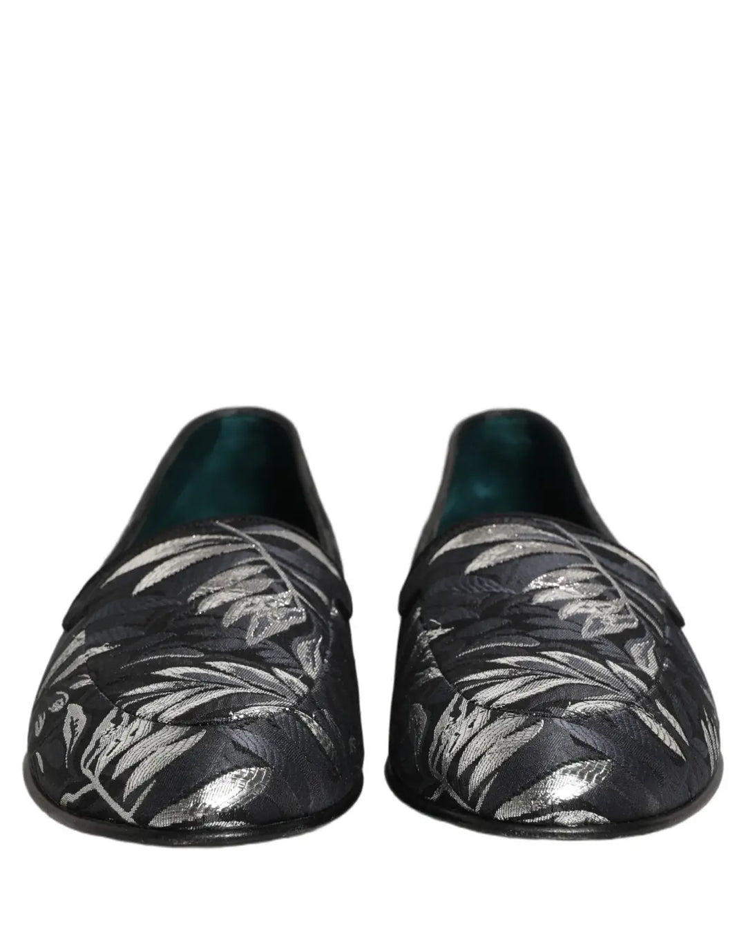 Dolce &amp; Gabbana Black Leaf Embroidery Dress Men Loafers Shoes