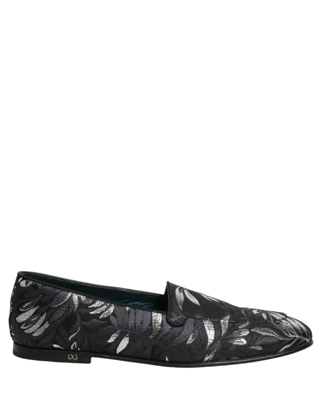 Dolce &amp; Gabbana Black Leaf Embroidery Dress Men Loafers Shoes
