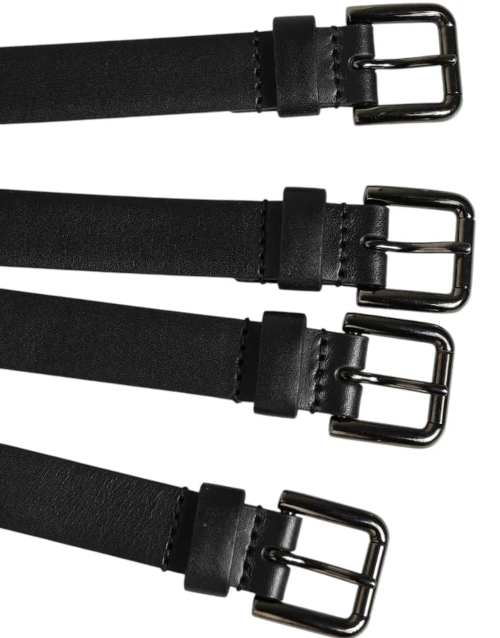 Dolce &amp; Gabbana Black Leather 4-Strap Metal Multi-Buckle Belt