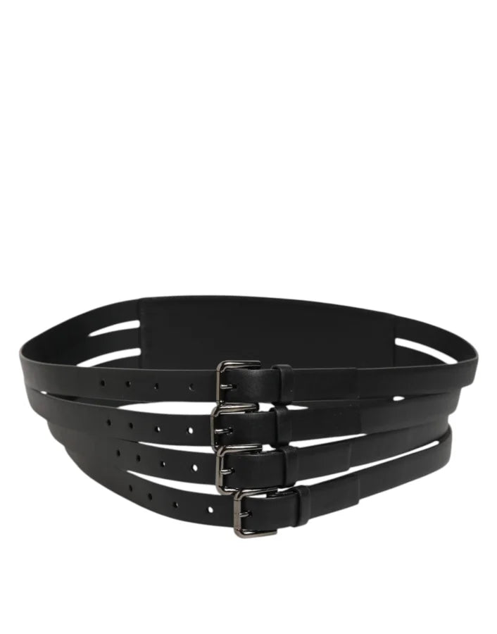 Dolce &amp; Gabbana Black Leather 4-Strap Metal Multi-Buckle Belt