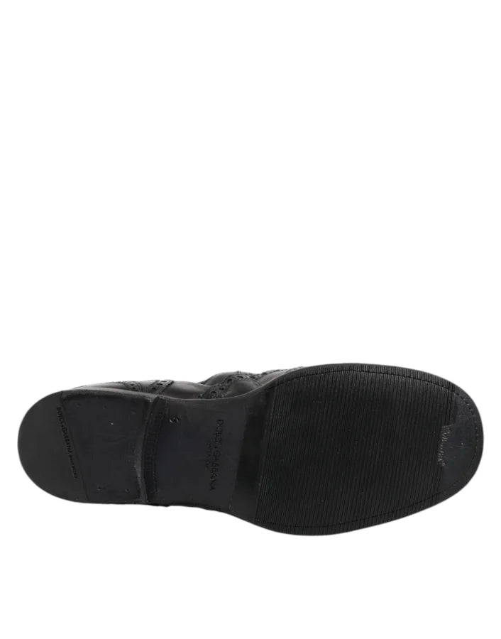 Dolce &amp; Gabbana Black Leather Ankle Boots Slip On Shoes