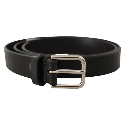 Dolce Gabbana Black Leather Belt With Eye Catching Metal Buckle &