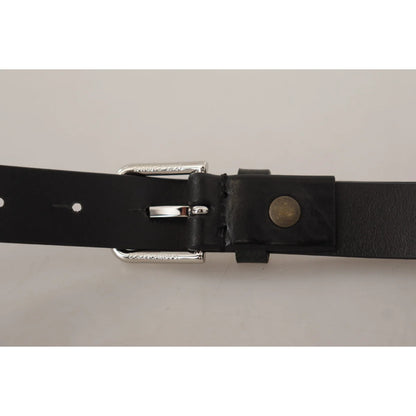 Dolce Gabbana Black Leather Belt With Eye Catching Metal Buckle &