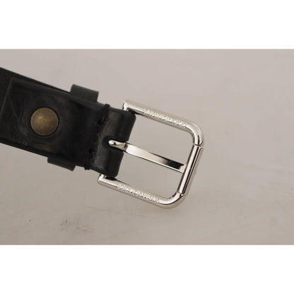 Dolce Gabbana Black Leather Belt With Eye Catching Metal Buckle &