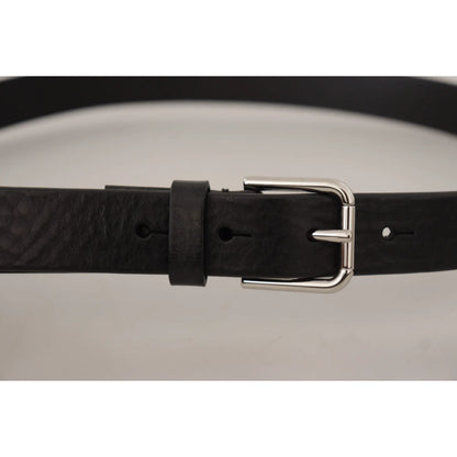 Dolce Gabbana Black Leather Belt With Eye Catching Metal Buckle &
