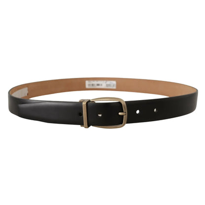 Dolce Gabbana Black Leather Belt with Metal Buckle Elegance &