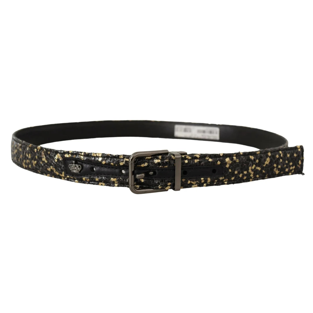 Dolce Gabbana Black Leather Belt with Regal Crown Logo &