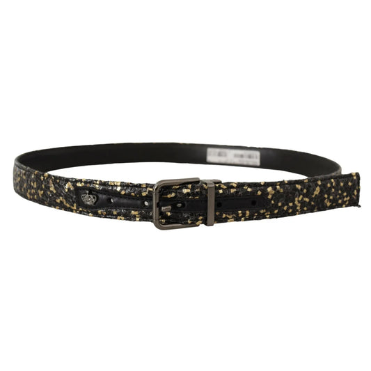 Dolce Gabbana Black Leather Belt with Regal Crown Logo &