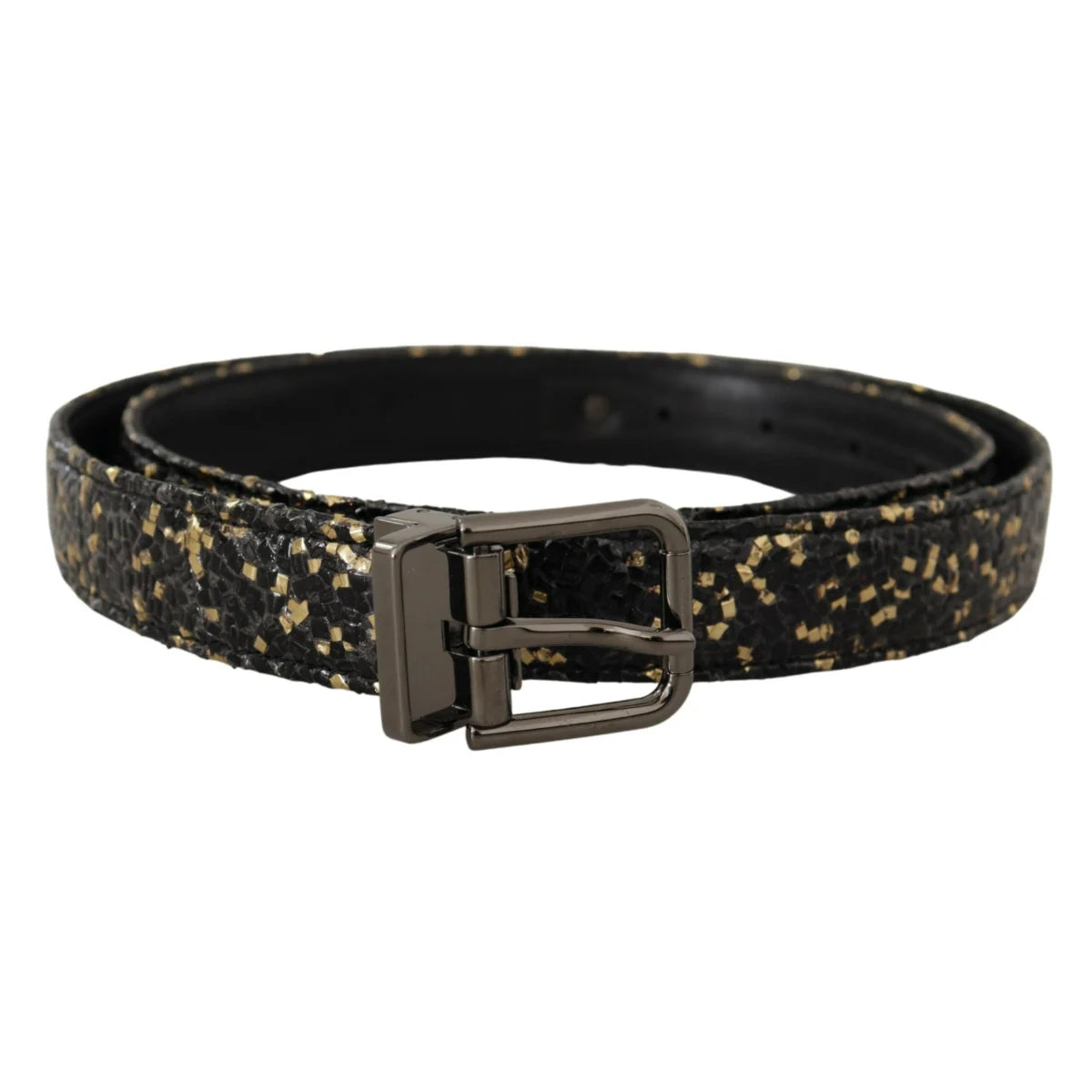 Dolce Gabbana Black Leather Belt with Regal Crown Logo &
