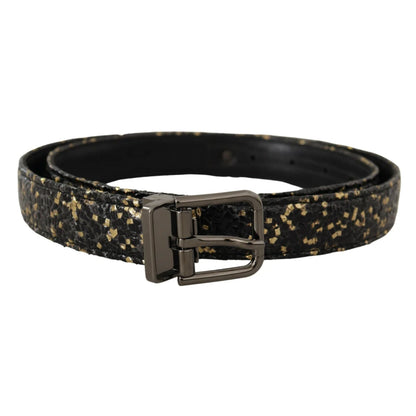 Dolce Gabbana Black Leather Belt with Regal Crown Logo &