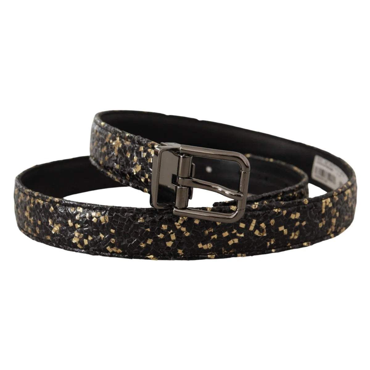Dolce Gabbana Black Leather Belt with Regal Crown Logo &