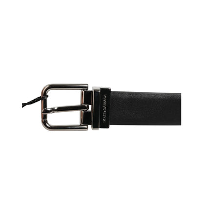 Dolce & Gabbana Black Leather Belt with Silver Tone Studded Buckle