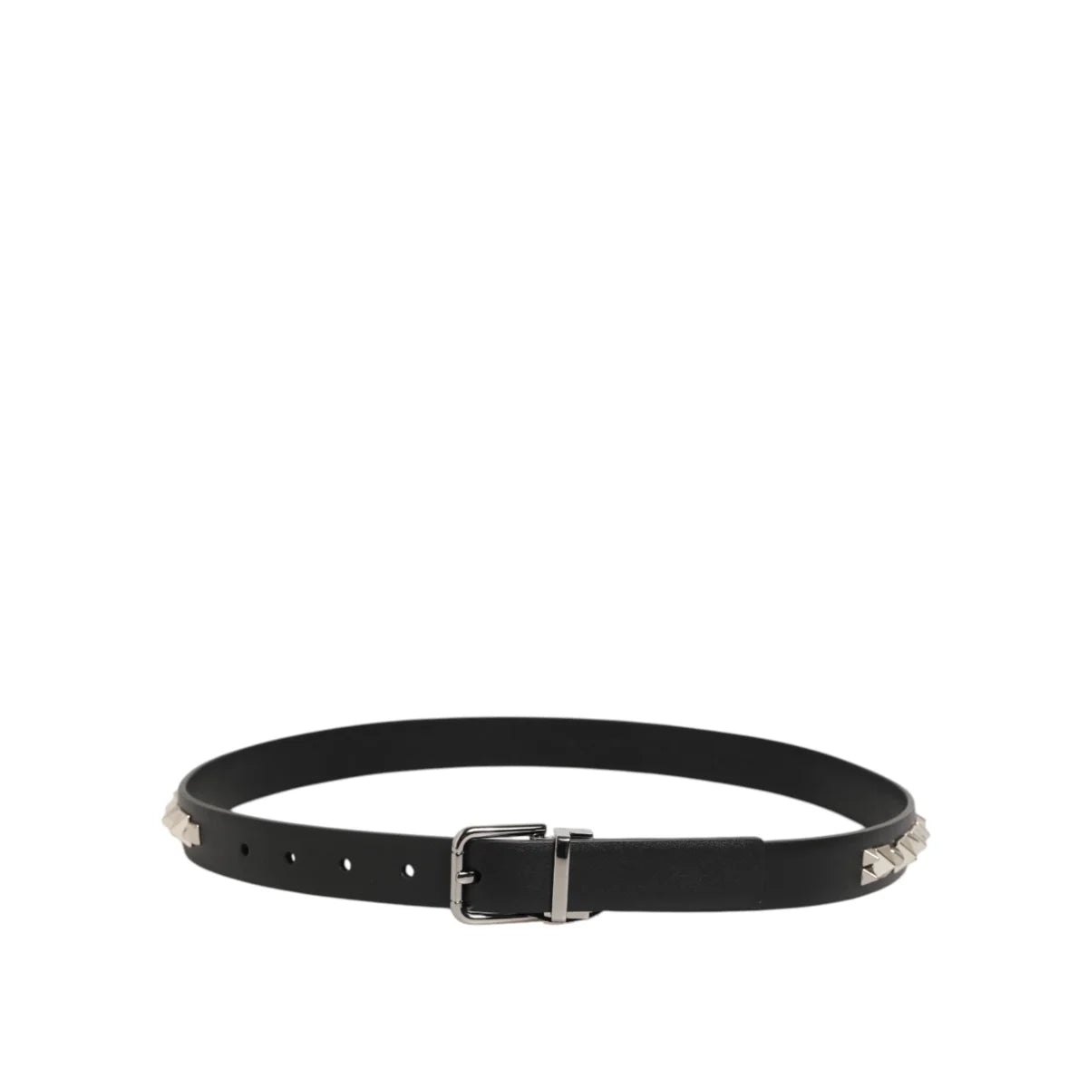 Dolce & Gabbana Black Leather Belt with Silver Tone Studded Buckle
