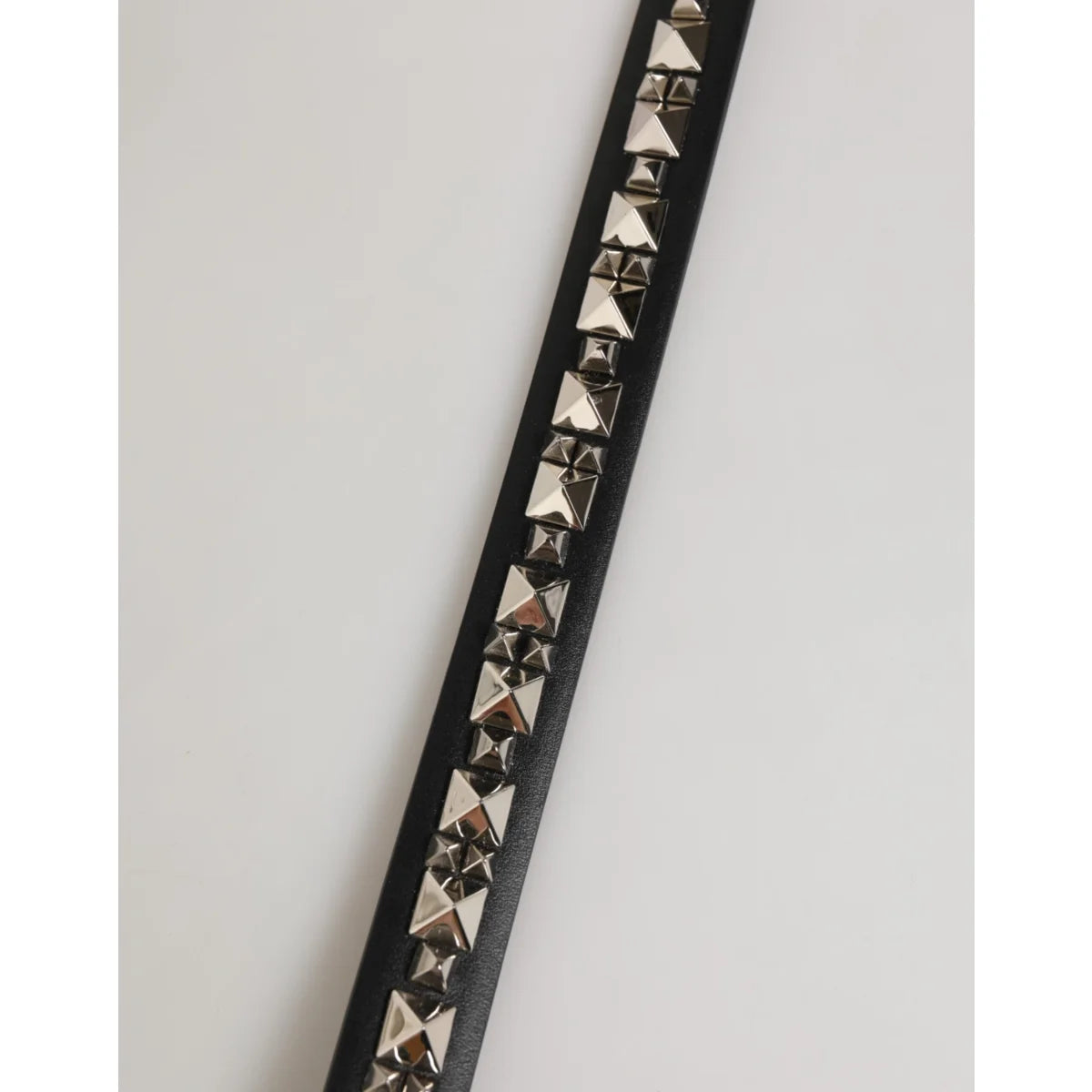 Dolce & Gabbana Black Leather Belt with Silver Tone Studded Buckle